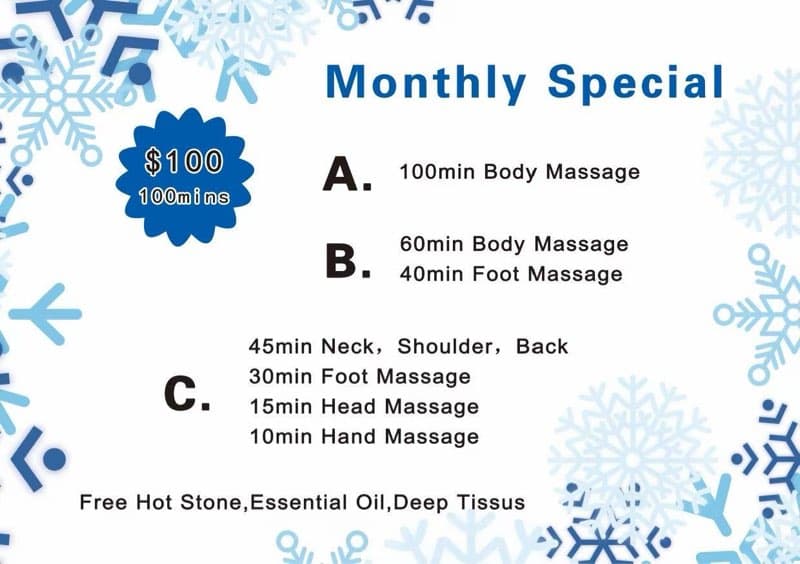Monthly Special A - 100min Body Massage - Free Hot Stone,Essential Oil,Deep Tissue - $100